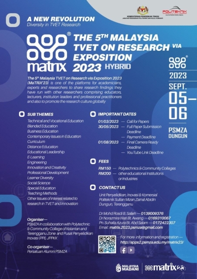 The 5th Malaysia TVET On Research Via Exposition 2023 (MaTRiX’23) - hybrid