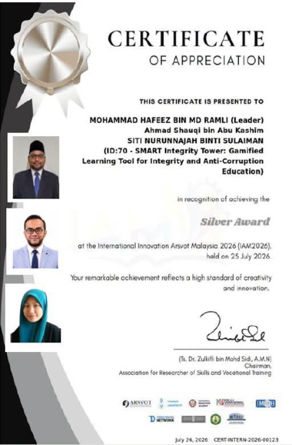 PASUKAN INOVASI JABATAN PENGAJIAN AM RAIH SILVER AWARD DI INTERNATIONAL INNOVATION ARSVOT MALAYSIA 2026